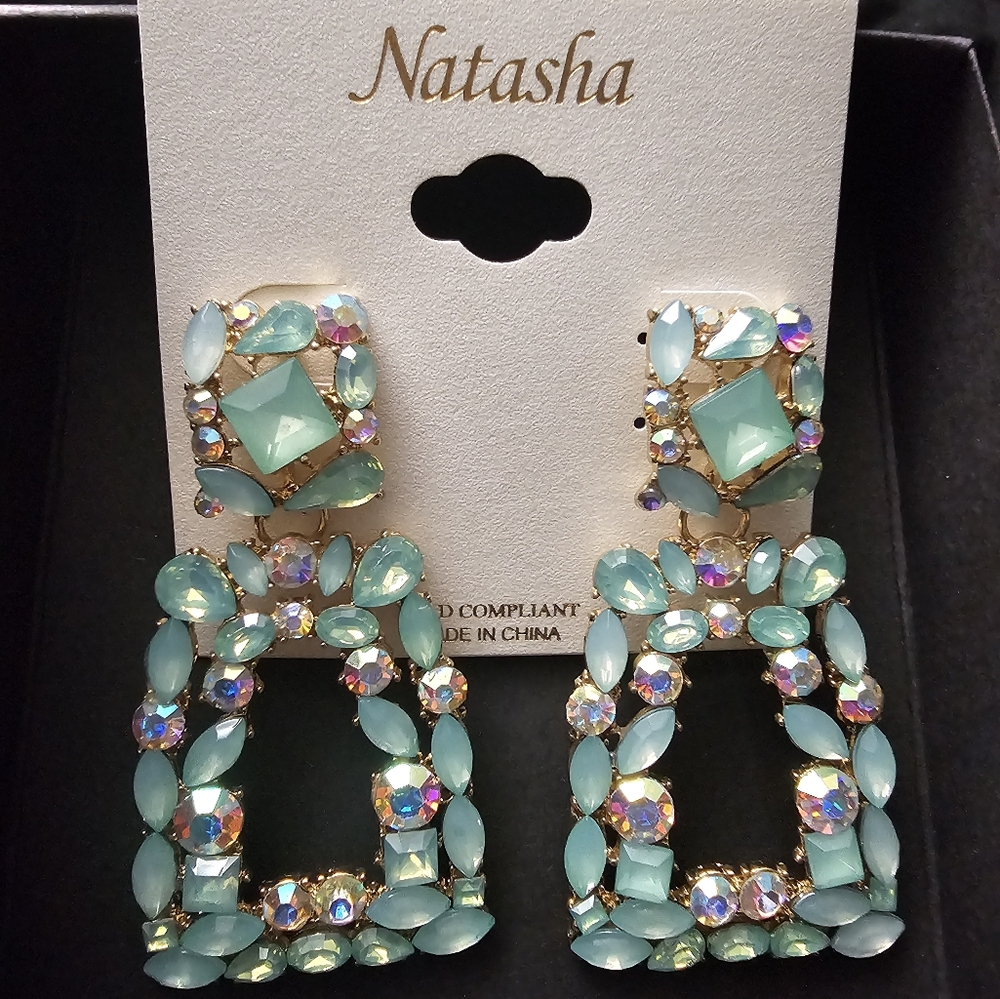 Natasha Aqua Blue and Clear Stone Statement Earrings